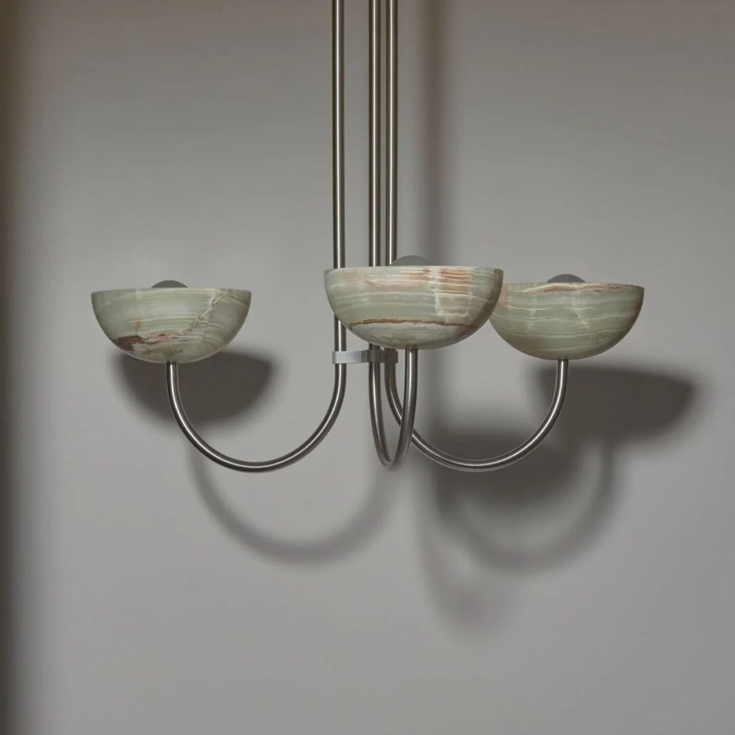 Aurelia Chandelier, Triple Pendant Large Jade Onyx, Brushed Nickel